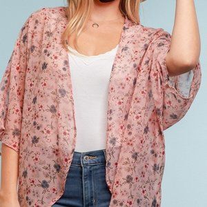 Blush Floral Short Sleeve Sheer Hi-Lo Kimono